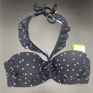 Kate Spade Bikini Top Womens Large Polka Dot Convertible Ruffle Underwire NEW